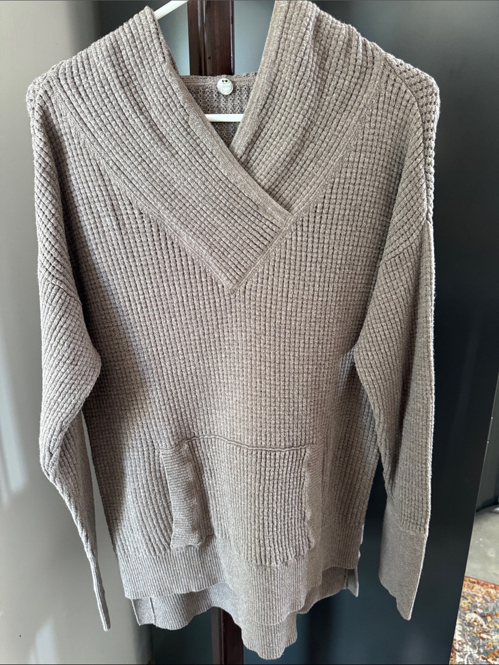 Margaret O'Leary Taupe Waffle-Knit Hooded Pullover